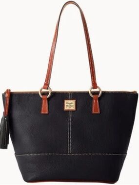 Dooney & Bourke Black Tote with Brown Leather Handles